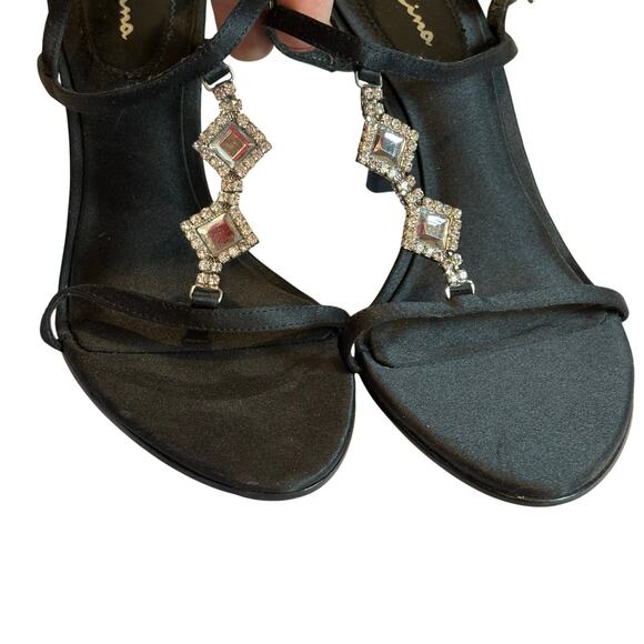 Nina Shoes - Nina New York Black Rhinestone Strappy Mid Height Heel Sandal Size 6.5M